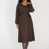 A-lined belted midi jersey dress - Chocolate brown