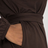 A-lined belted midi jersey dress - Chocolate brown