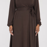 A-lined belted midi jersey dress - Chocolate brown
