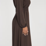 A-lined belted midi jersey dress - Chocolate brown