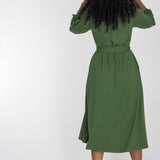 A-lined belted midi jersey dress - Forrest green