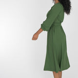A-lined belted midi jersey dress - Forrest green