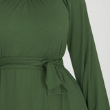 A-lined belted midi jersey dress - Forrest green