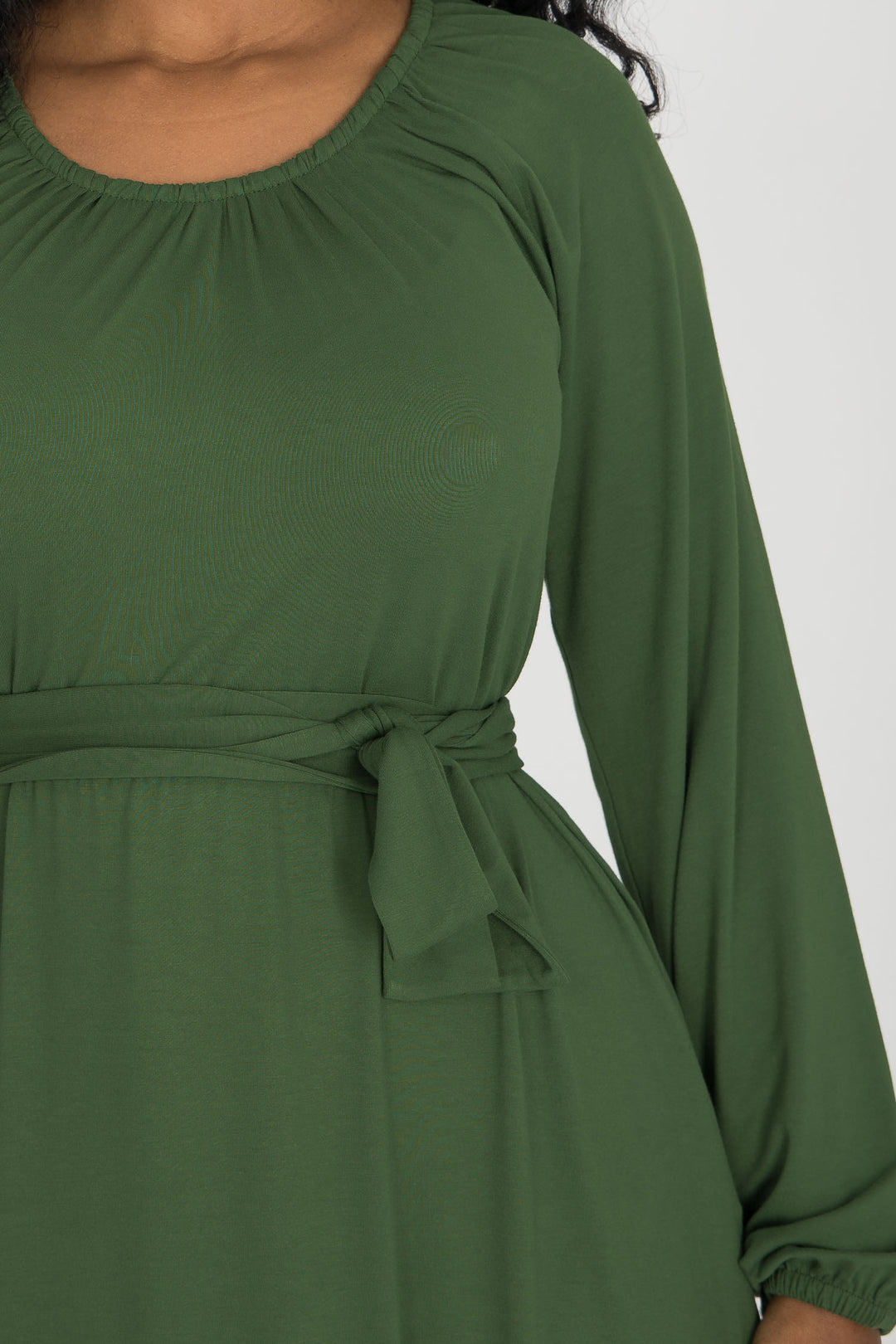 A-lined belted midi jersey dress - Forrest green