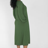 A-lined belted midi jersey dress - Forrest green