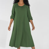 A-lined belted midi jersey dress - Forrest green