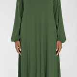 A-lined belted midi jersey dress - Forrest green