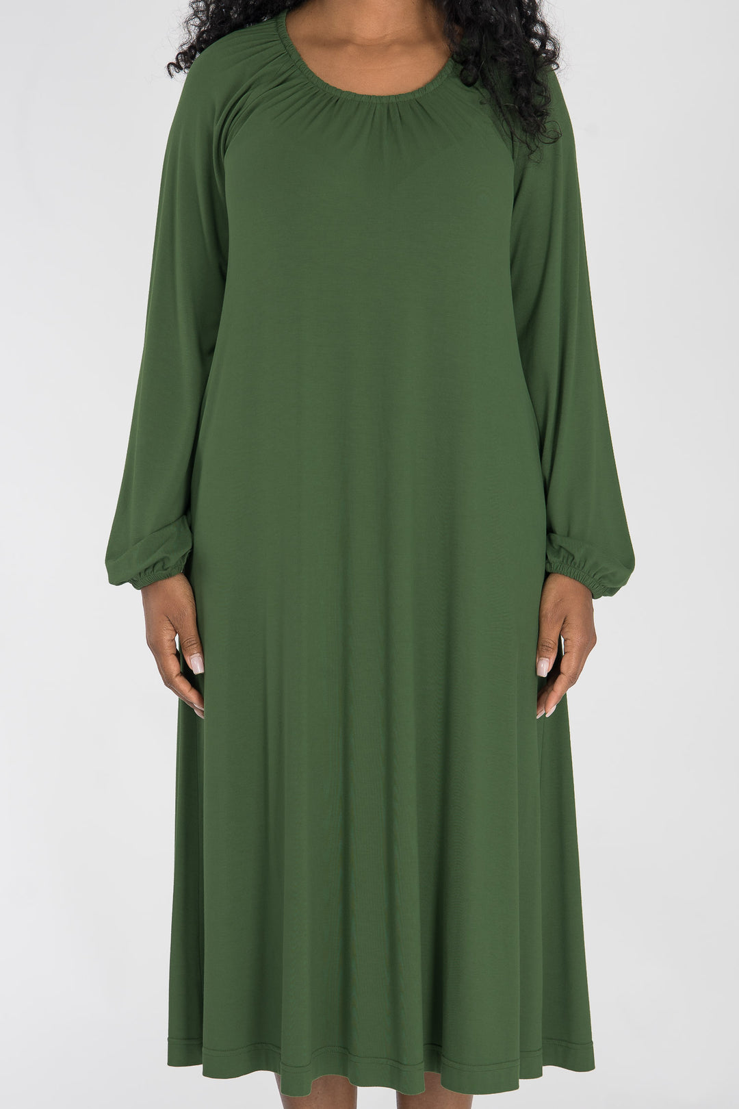 A-lined belted midi jersey dress - Forrest green