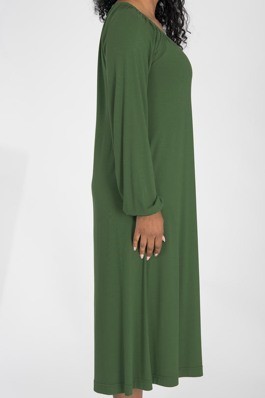 A-lined belted midi jersey dress - Forrest green