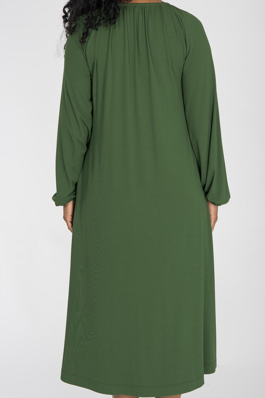 A-lined belted midi jersey dress - Forrest green