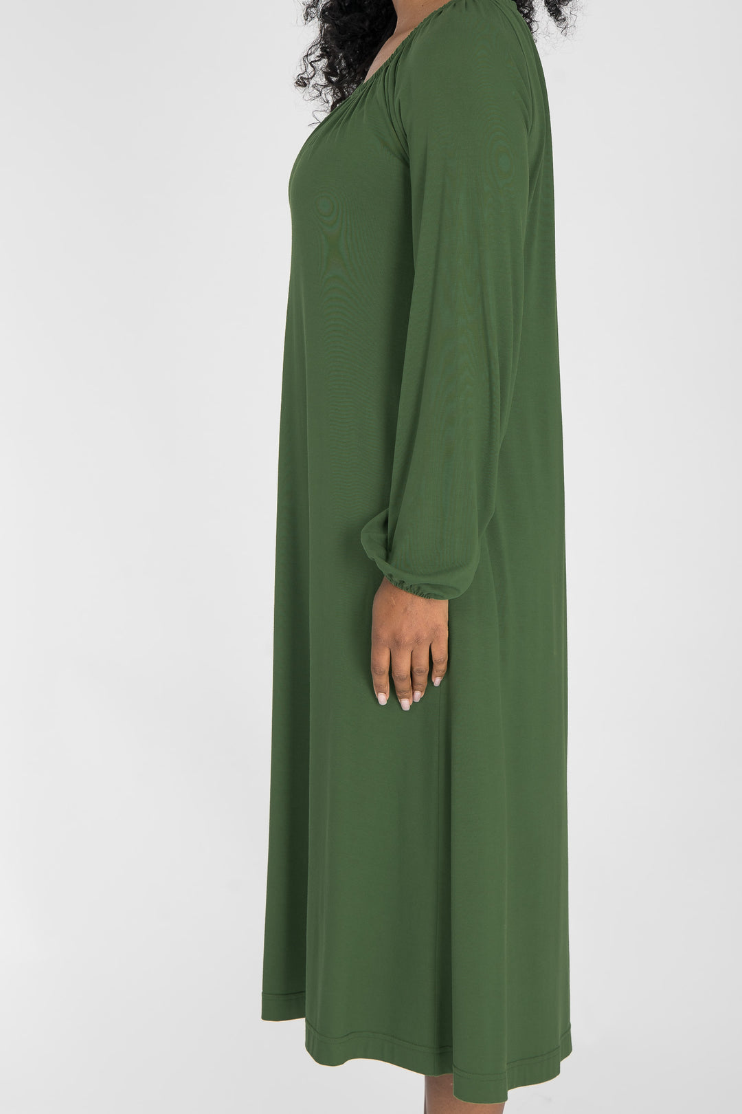 A-lined belted midi jersey dress - Forrest green