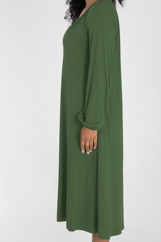 A-lined belted midi jersey dress - Forrest green