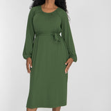 A-lined belted midi jersey dress - Forrest green