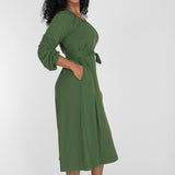 A-lined belted midi jersey dress - Forrest green