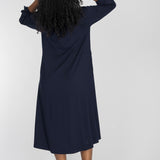 A-lined belted midi jersey dress - Navy