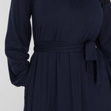 A-lined belted midi jersey dress - Navy