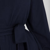 A-lined belted midi jersey dress - Navy