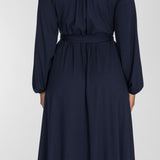 A-lined belted midi jersey dress - Navy