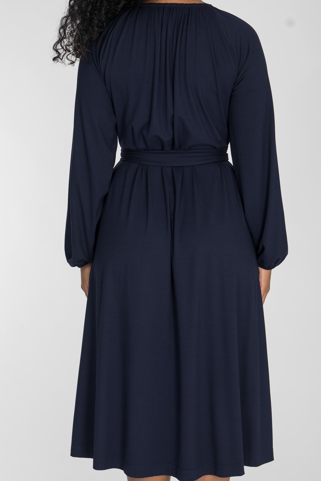 A-lined belted midi jersey dress - Navy