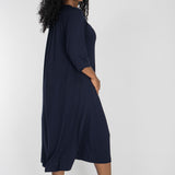 A-lined belted midi jersey dress - Navy