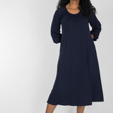 A-lined belted midi jersey dress - Navy