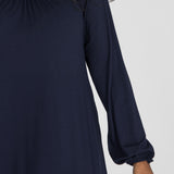 A-lined belted midi jersey dress - Navy
