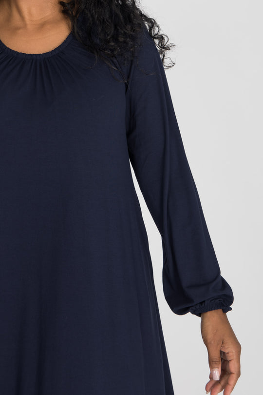 A-lined belted midi jersey dress - Navy