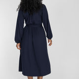 A-lined belted midi jersey dress - Navy