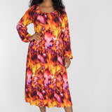 A-lined belted midi jersey dress - Pink-orange