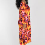 A-lined belted midi jersey dress - Pink-orange
