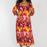 A-lined belted midi jersey dress - Pink-orange