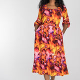 A-lined belted midi jersey dress - Pink-orange