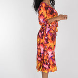 A-lined belted midi jersey dress - Pink-orange