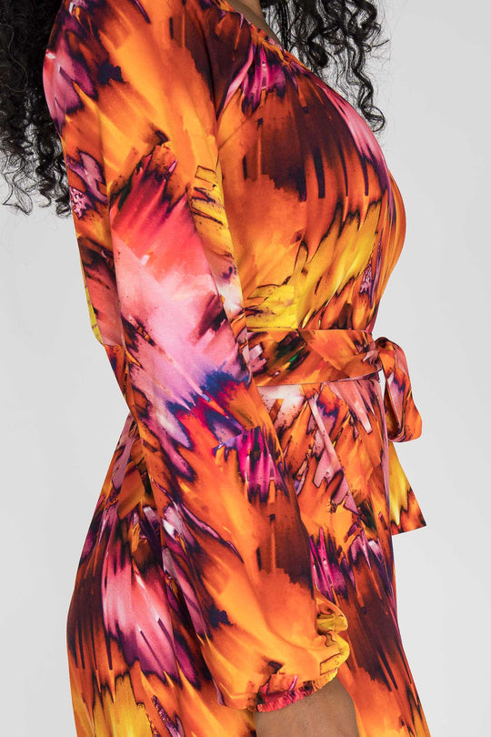 A-lined belted midi jersey dress - Pink-orange