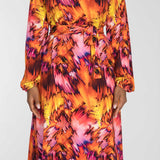 A-lined belted midi jersey dress - Pink-orange