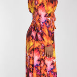 A-lined belted midi jersey dress - Pink-orange