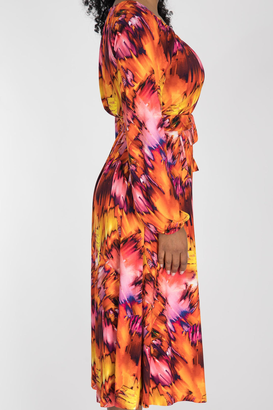 A-lined belted midi jersey dress - Pink-orange