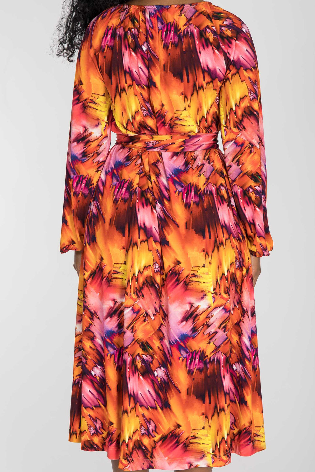 A-lined belted midi jersey dress - Pink-orange