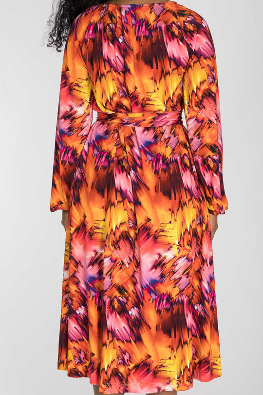 A-lined belted midi jersey dress - Pink-orange