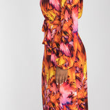 A-lined belted midi jersey dress - Pink-orange