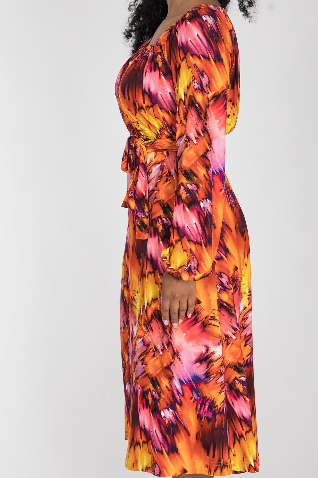 A-lined belted midi jersey dress - Pink-orange