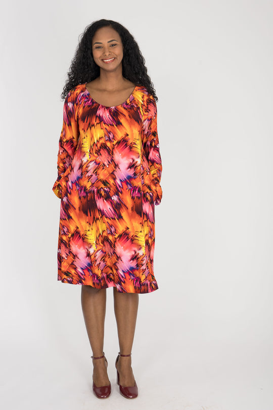 A-lined belted short jersey dress - Pink-orange