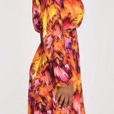 A-lined belted short jersey dress - Pink-orange