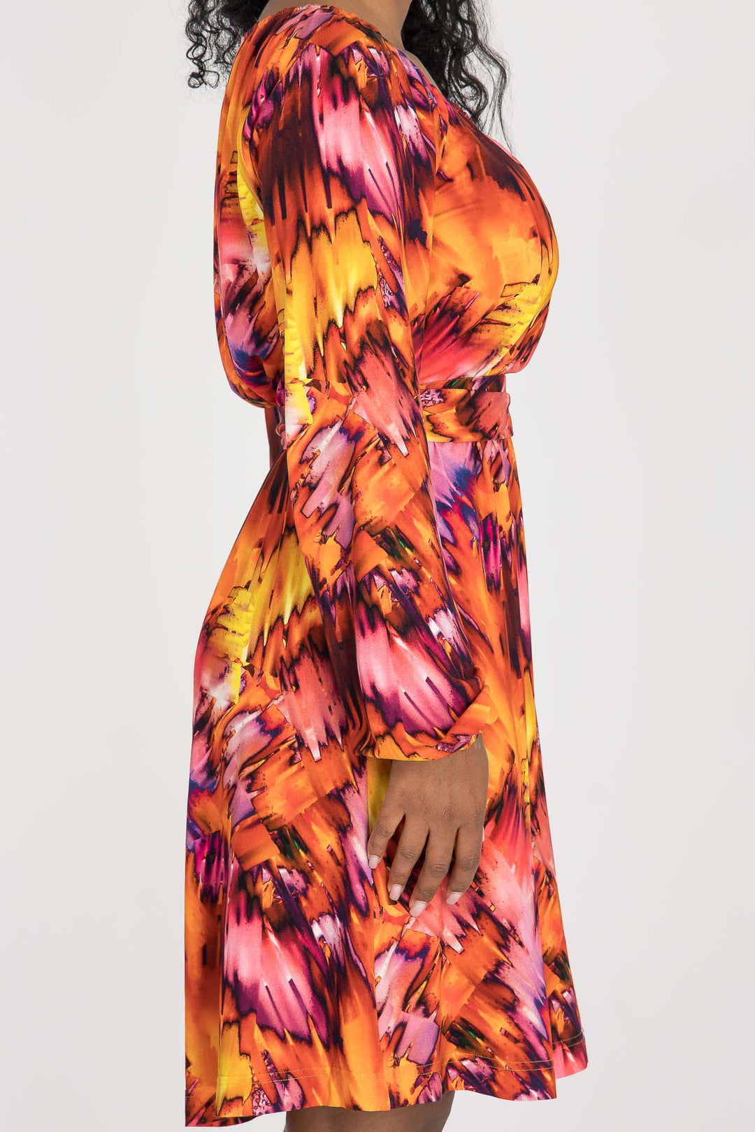 A-lined belted short jersey dress - Pink-orange