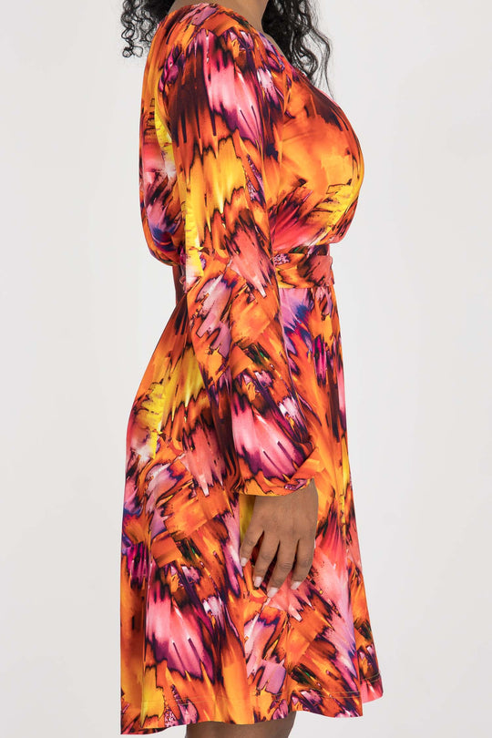 A-lined belted short jersey dress - Pink-orange
