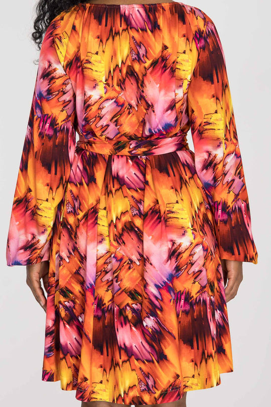 A-lined belted short jersey dress - Pink-orange