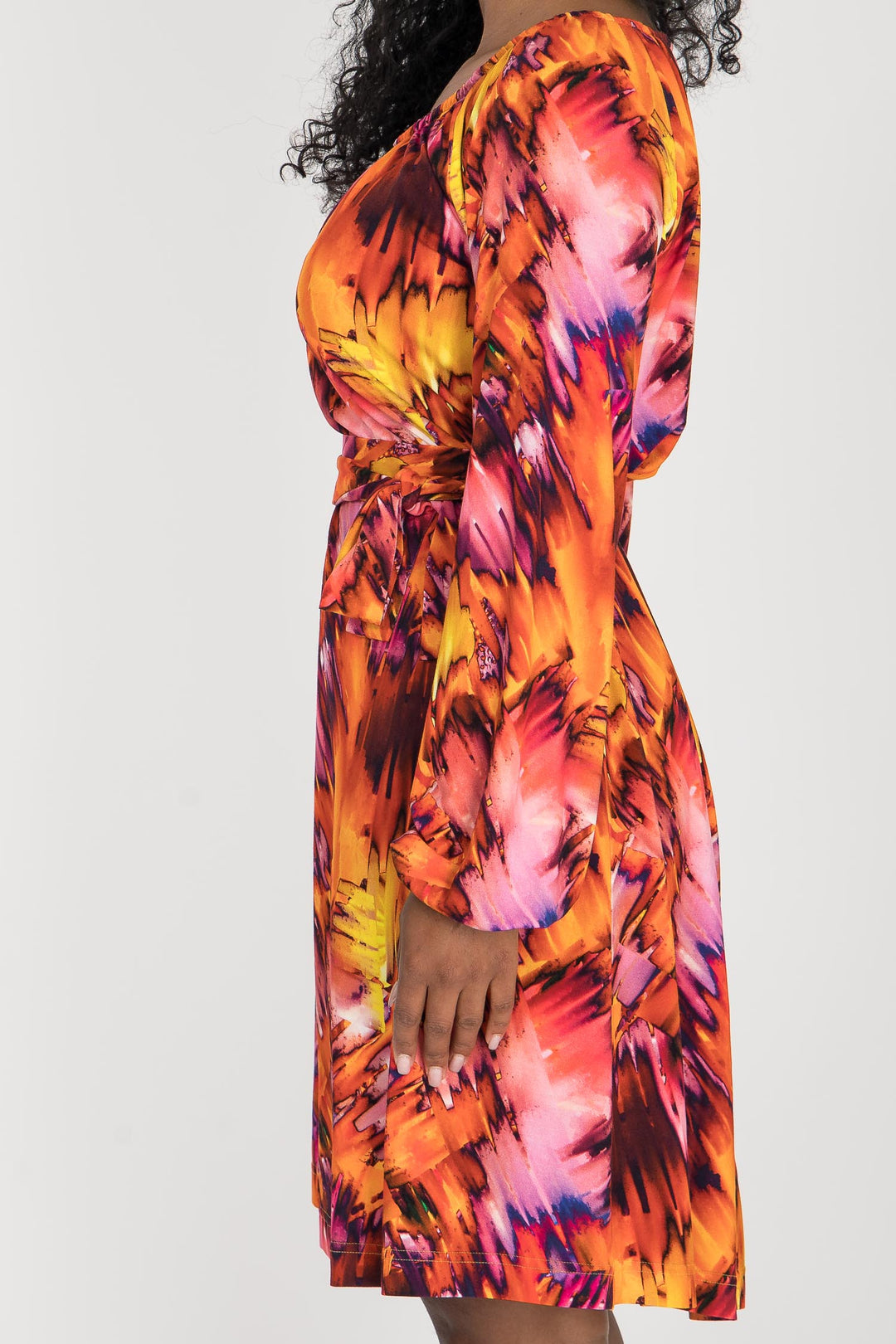 A-lined belted short jersey dress - Pink-orange