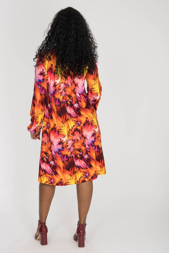 A-lined belted short jersey dress - Pink-orange