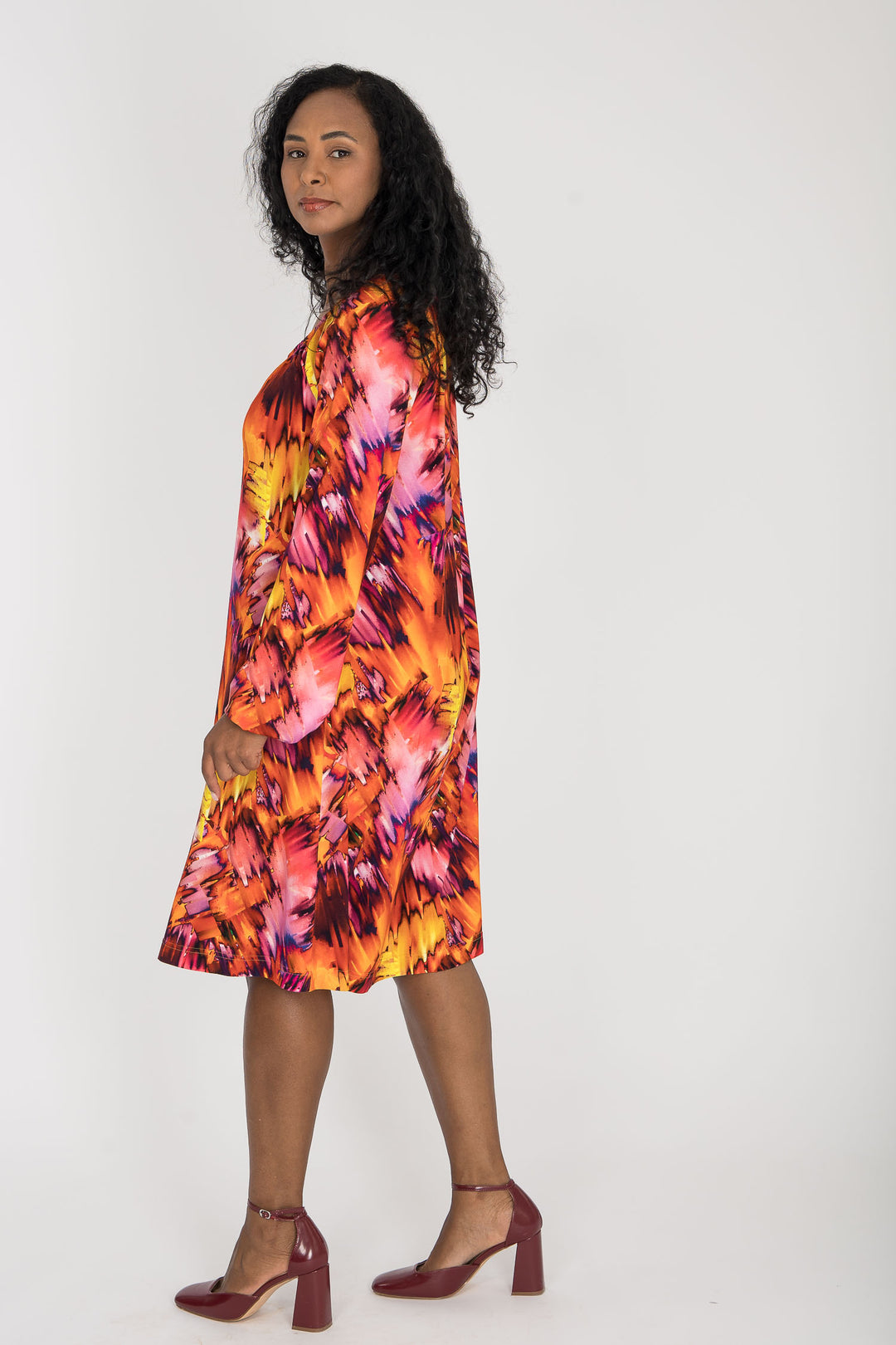 A-lined belted short jersey dress - Pink-orange