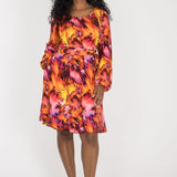 A-lined belted short jersey dress - Pink-orange